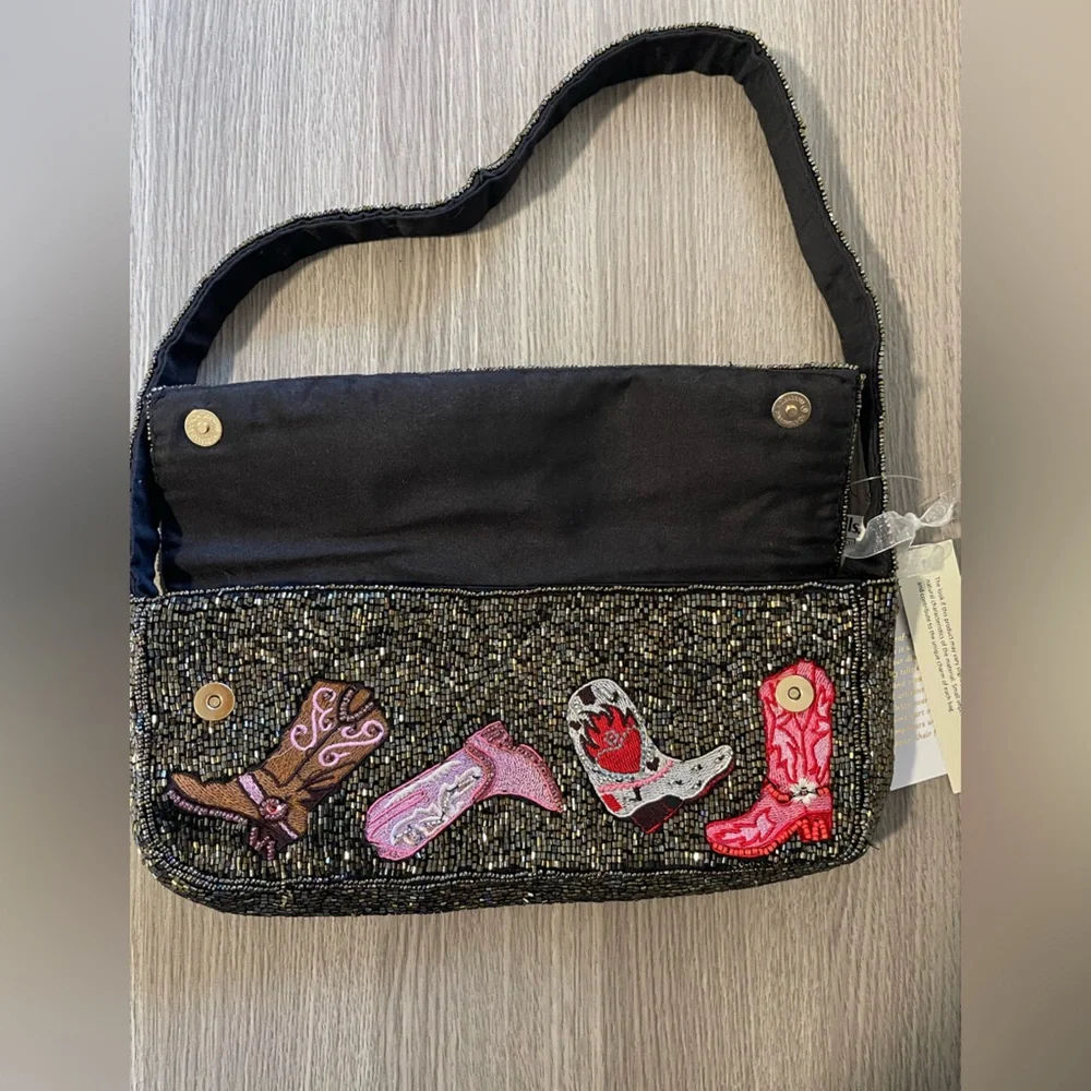 NWT Beaded Western Boots Shoulder Bag - Cowgirl Rodeo Festival Clutch - Picture 8 of 14